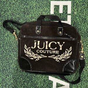 Vintage 90s Y2K JUICY COUTURE Brown Velour Laptop/Computer/iPad Crossbody+Handle